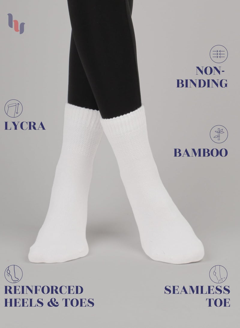 Hugh Ugoli Diabetic Socks for Women, Super Soft & Thin Ankle Socks, Wide & Loose, Non-Binding Top & Seamless Toe, 4 Pairs, White, Shoe Size: 10-12 - Image 2